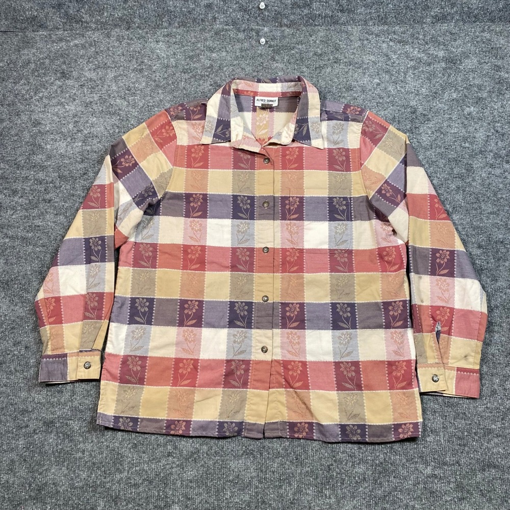 Alfred Dunner Petite Plaid Floral Jacquard Button Front Shirt Earth Tones 16P